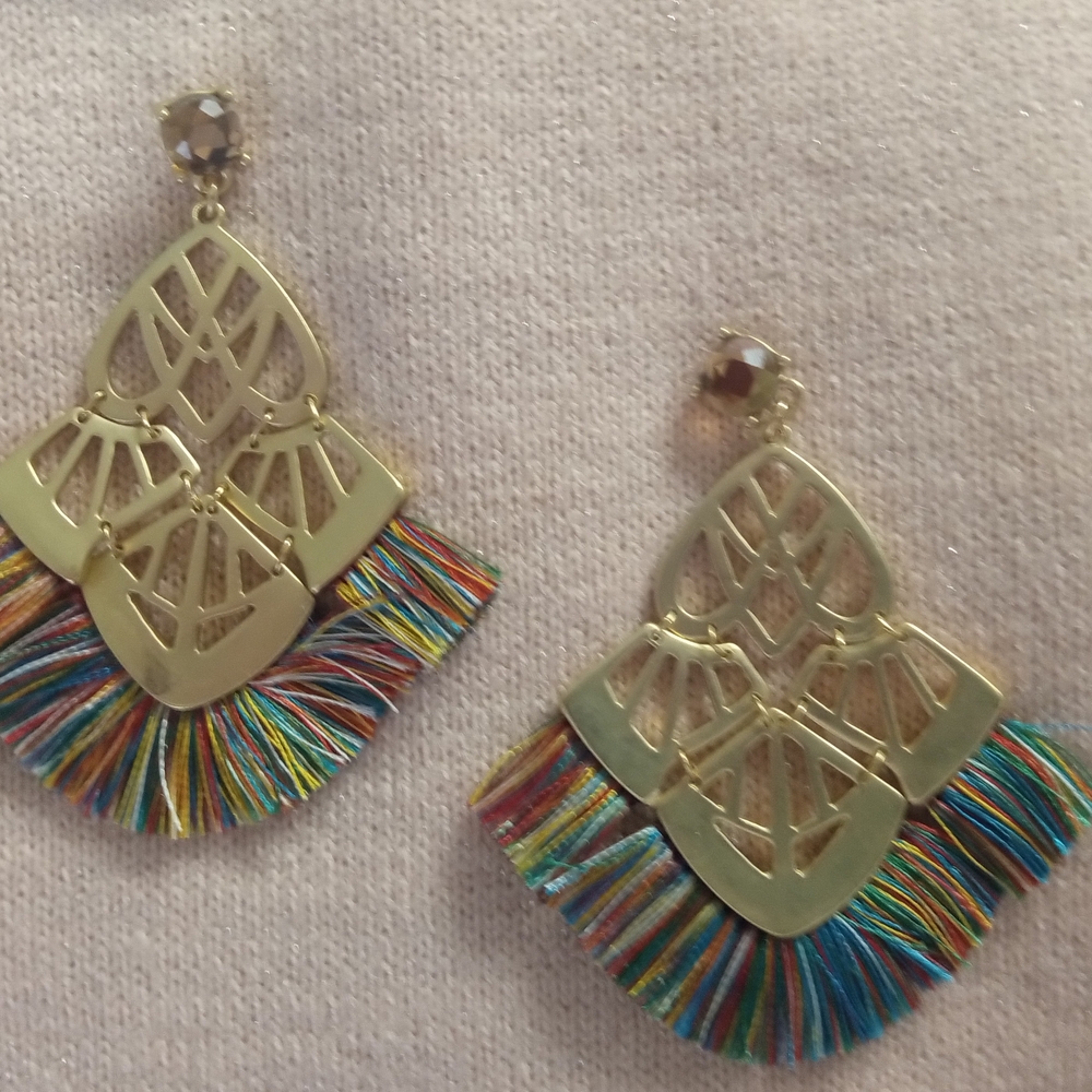 Stella & Dot Alexandria Chandelier Gold Filigree Tassel Earrings